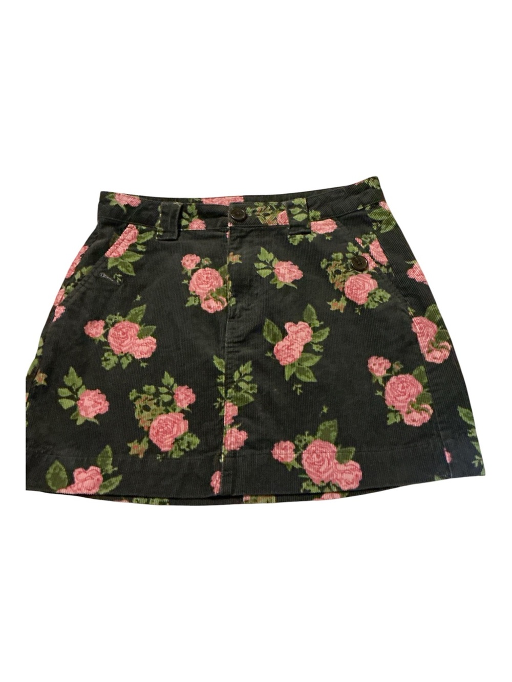 wild fable Black Corduroy Mini Skirt with Pink Rose Print